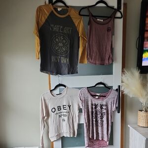 Obey Women's Graphic Tee Set - Gray, Cream, Pink